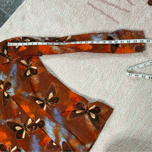 VNTG 70's Panhandle Slim Orange Blue Brown Butterfly Snap Front Shirt Size 14/36 - Picture 12 of 16